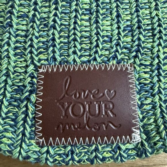 Love Your Melon Beanie Womens One Size Lot of 2 Knit Pom Green Off White Winter - Picture 10 of 12